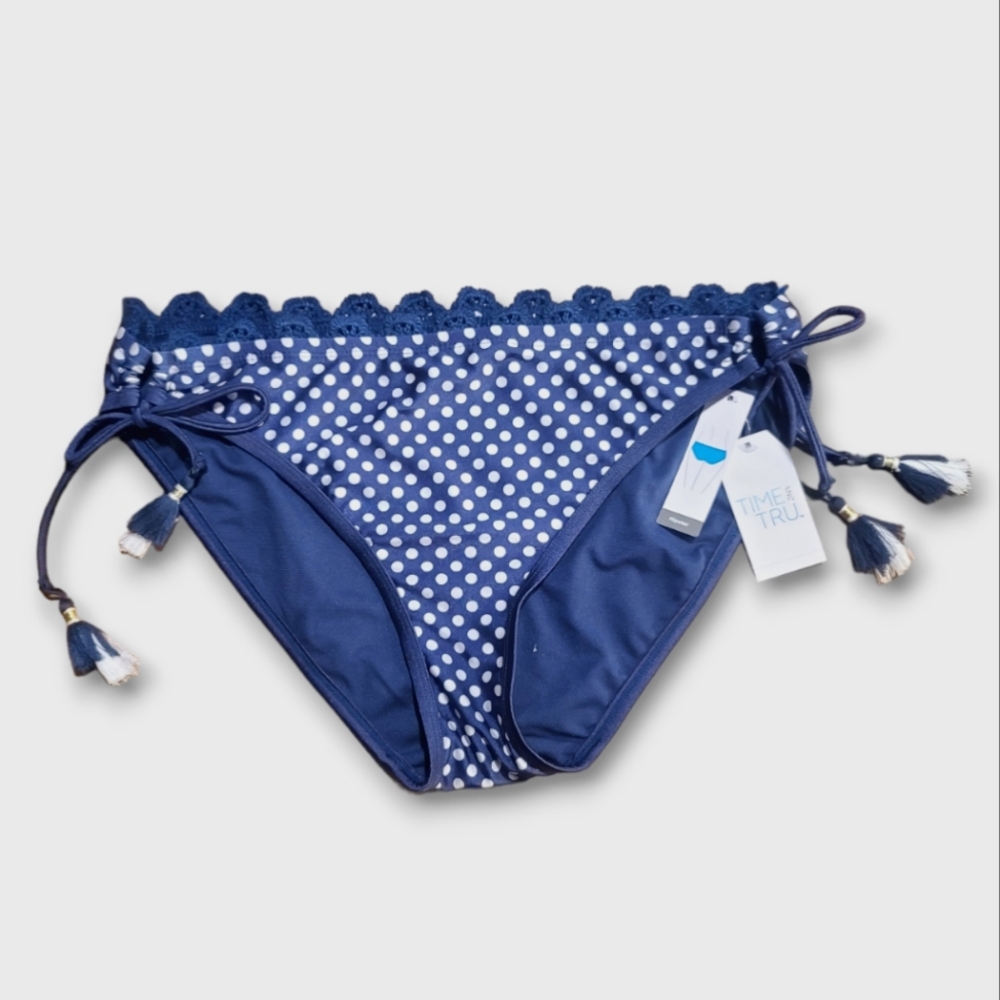 Time and Tru Bikini Bottom Navy Blue Polka Dot